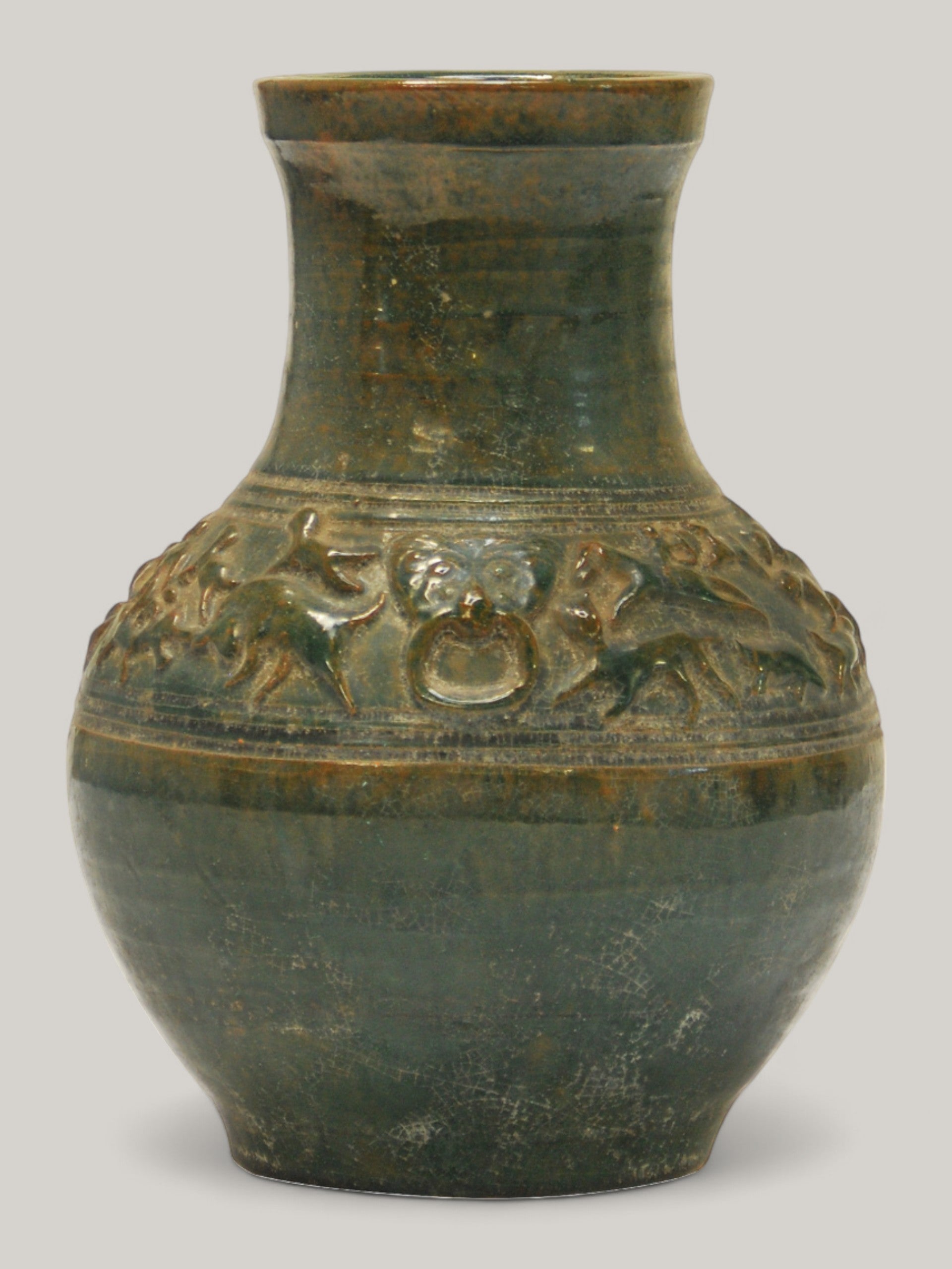Han Style Jar with Running Beasts, Small, Long Neck
