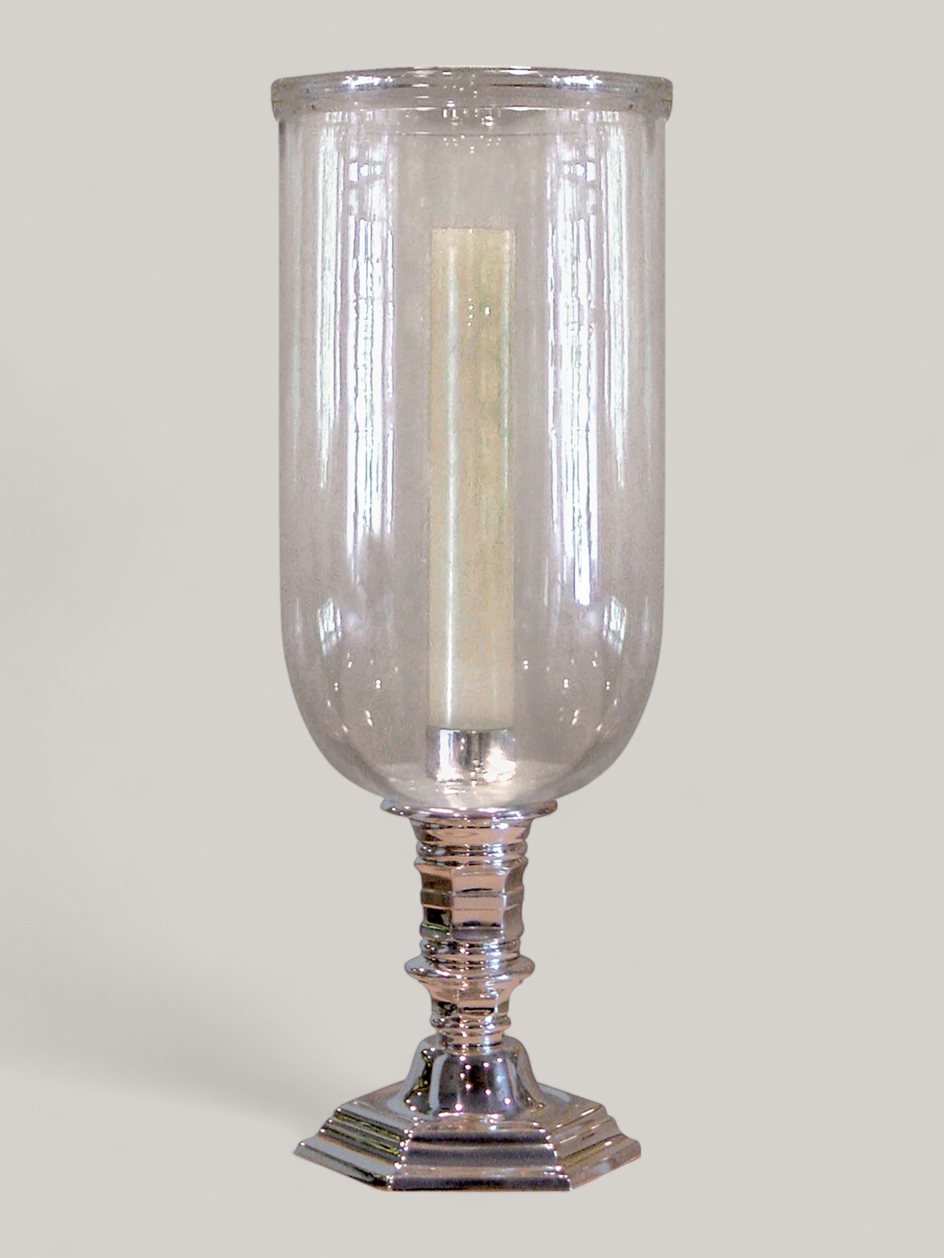 Silver Candlestick with Glass Hurricane