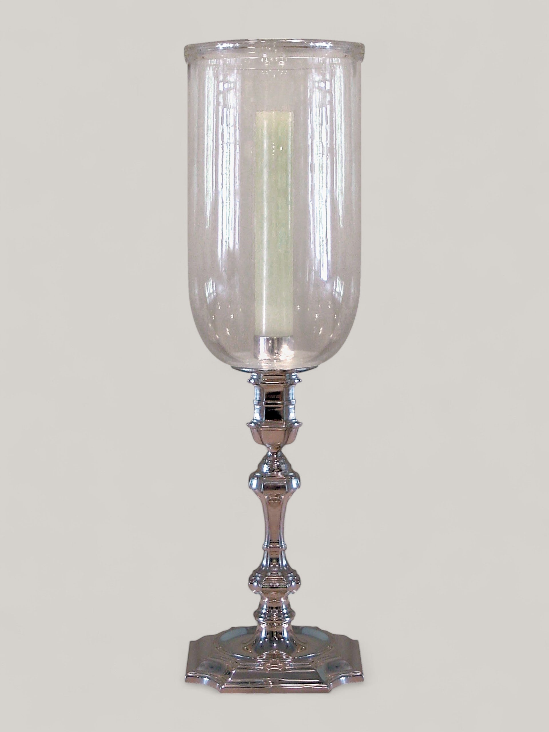 Silver Candlestick with Glass Hurricane