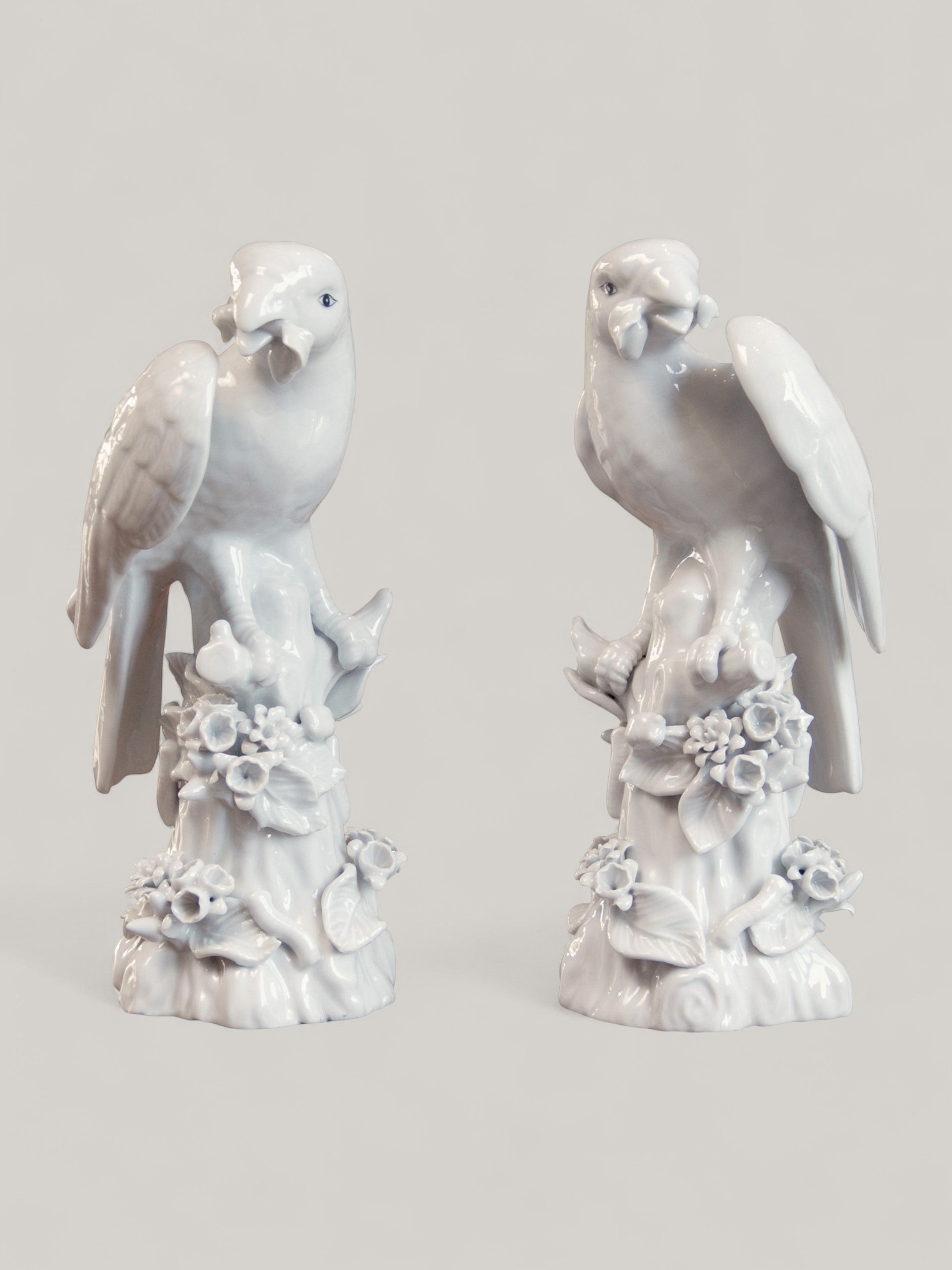Blanc De Chine Parrots, Pair